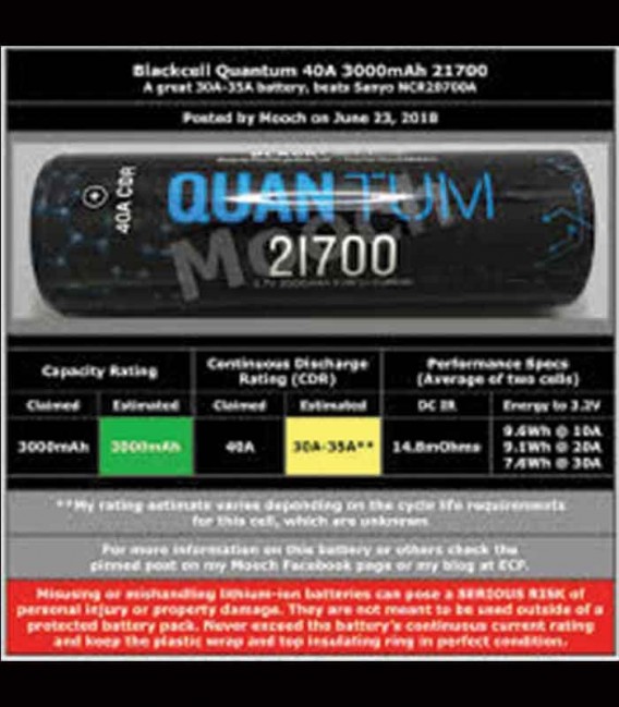 Batteria Blackcell Quantum 21700 - confezione singola - 3000mAh - 40A